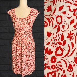 NWT Boden Margot Dress Cap Sleeve Scoop Neck Red White Pattern Size 6 Casual